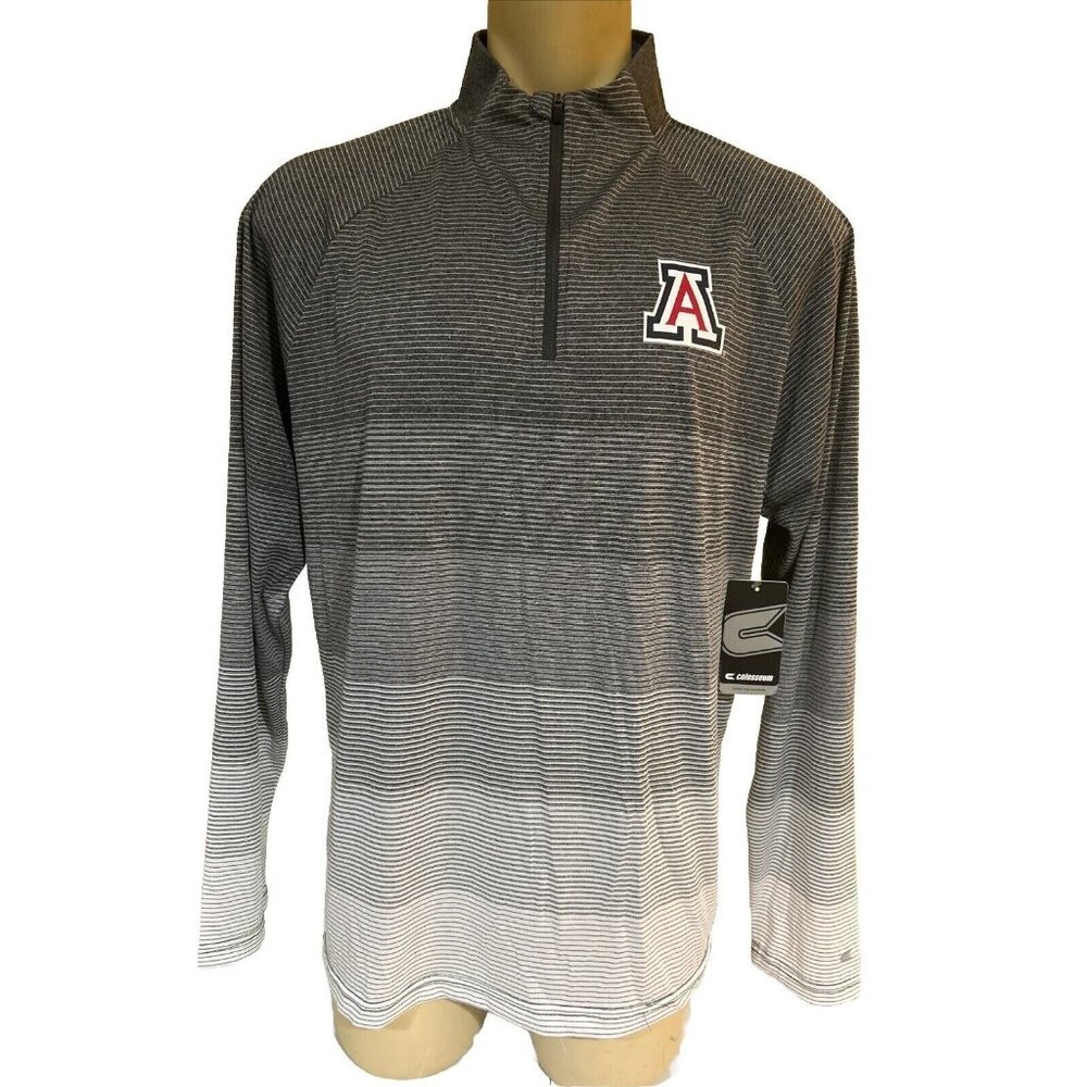 NEW Arizona Wildcats Colosseum Ombre Grey Striped Zip Long Sleeve Shirt Men's L
